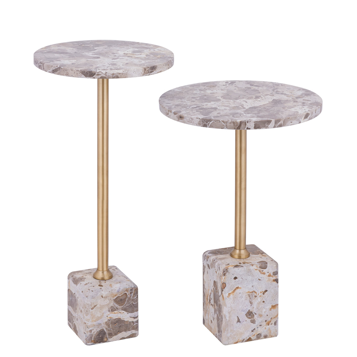 Side table - Marble stone, cast aluminum, handmade, beige, round top, large – Ebe | PTMD