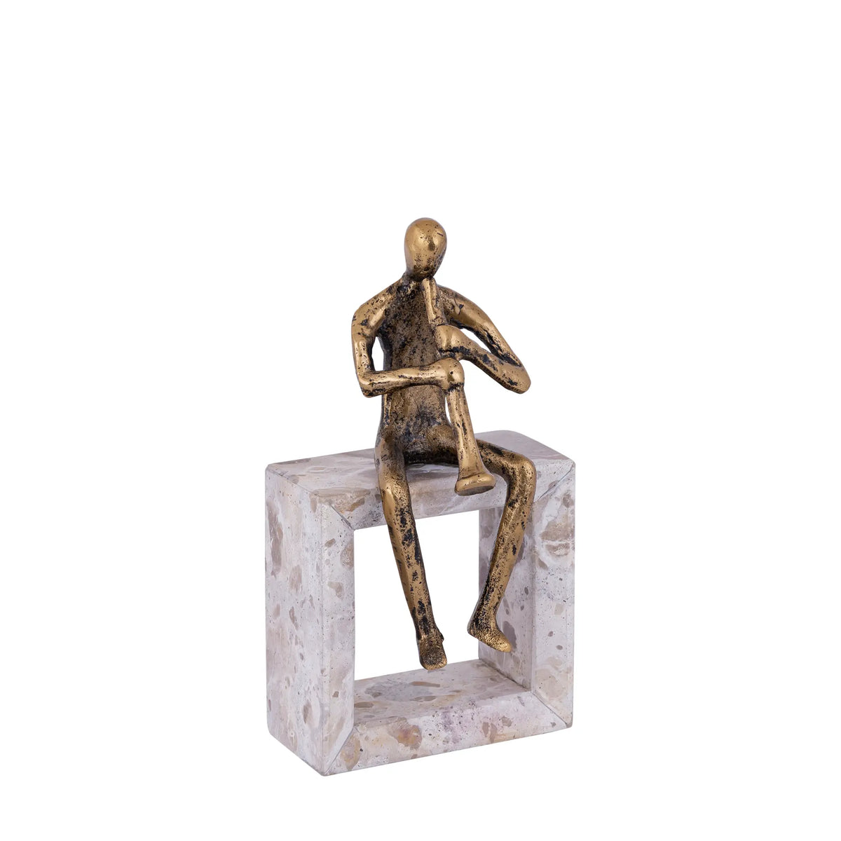 Statue - Aluminum, handmade, gold-colored, Trumpet Man, Marble Base – Aleria | PTMD