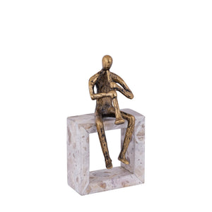 Statue - Aluminum, handmade, gold-colored, Trumpet Man, Marble Base – Aleria | PTMD