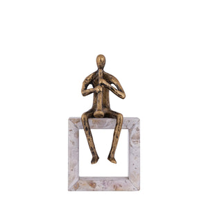 Statue - Aluminum, handmade, gold-colored, Trumpet Man, Marble Base – Aleria | PTMD