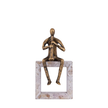 Statue – Trompeten Design, Aluminium Material, Gold, Marmor Basis – Aleria | PTMD