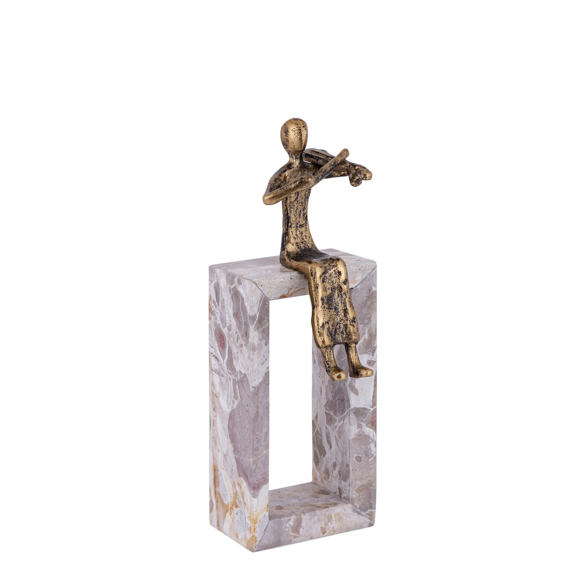Statue – Geigen Design, Aluminium Material, Gold, Marmor Basis – Aleria | PTMD