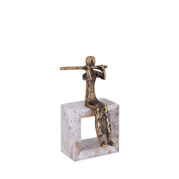 Statue – Flöten Design, Aluminium Material, Gold, Marmor Basis – Aleria | PTMD