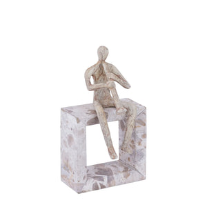 Statue - cast aluminum, handmade, beige, trumpet player, marble base – Aleria | PTMD