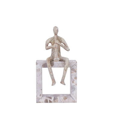 Statue - cast aluminum, handmade, beige, trumpet player, marble base – Aleria | PTMD