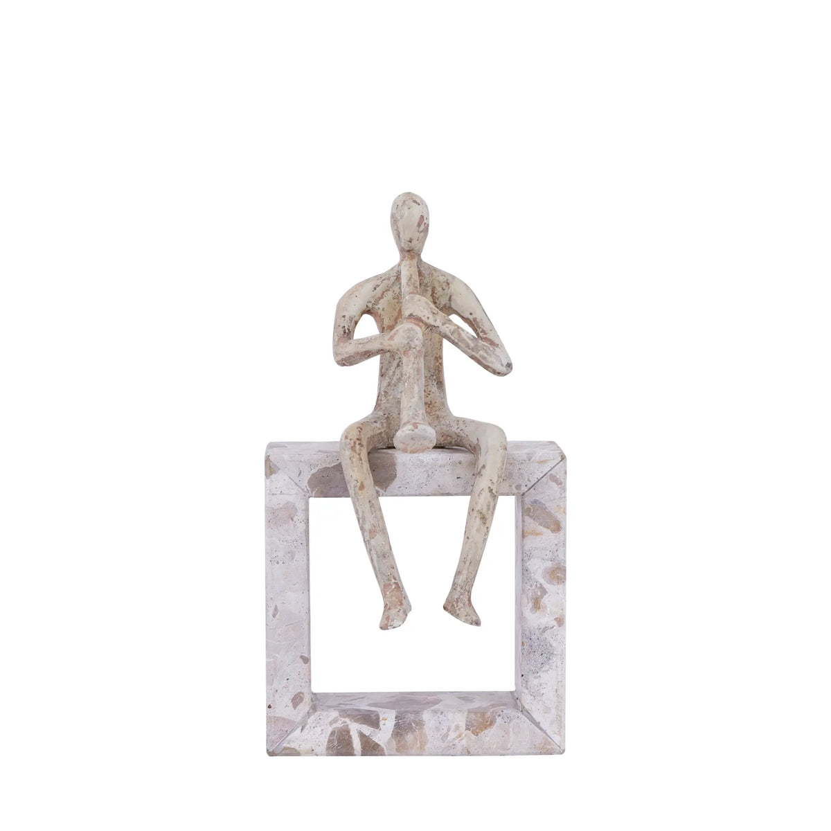 Statue - cast aluminum, handmade, beige, trumpet player, marble base – Aleria | PTMD