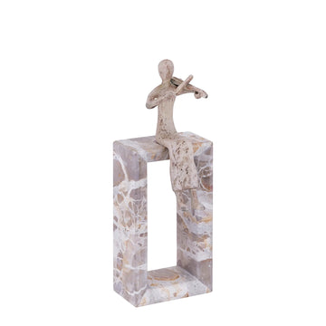 Statue – Geigen Design, Aluminium Material, Beige, Marmor Basis – Aleria | PTMD