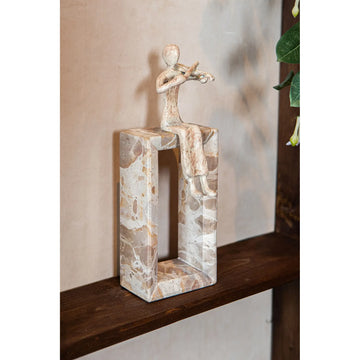 Statue – Geigen Design, Aluminium Material, Beige, Marmor Basis – Aleria | PTMD