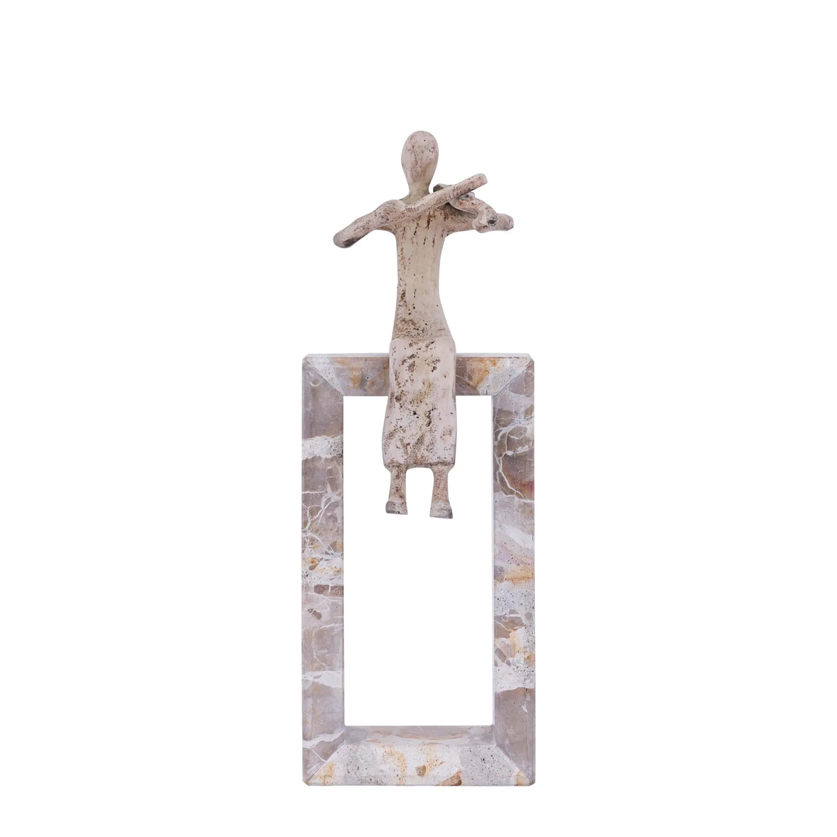 Statue - cast aluminum, handmade, beige, Violin Lady, marble base - Aleria | PTMD