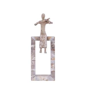 Statue - cast aluminum, handmade, beige, Violin Lady, marble base - Aleria | PTMD