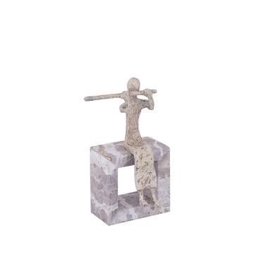 Statue – Flöten Design, Aluminium Material, Beige, Marmor Basis – Aleria | PTMD