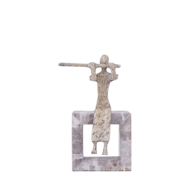 Statue - Cast Aluminum, Handmade, Beige, Flute Lady, Marble Base - Aleria | PTMD