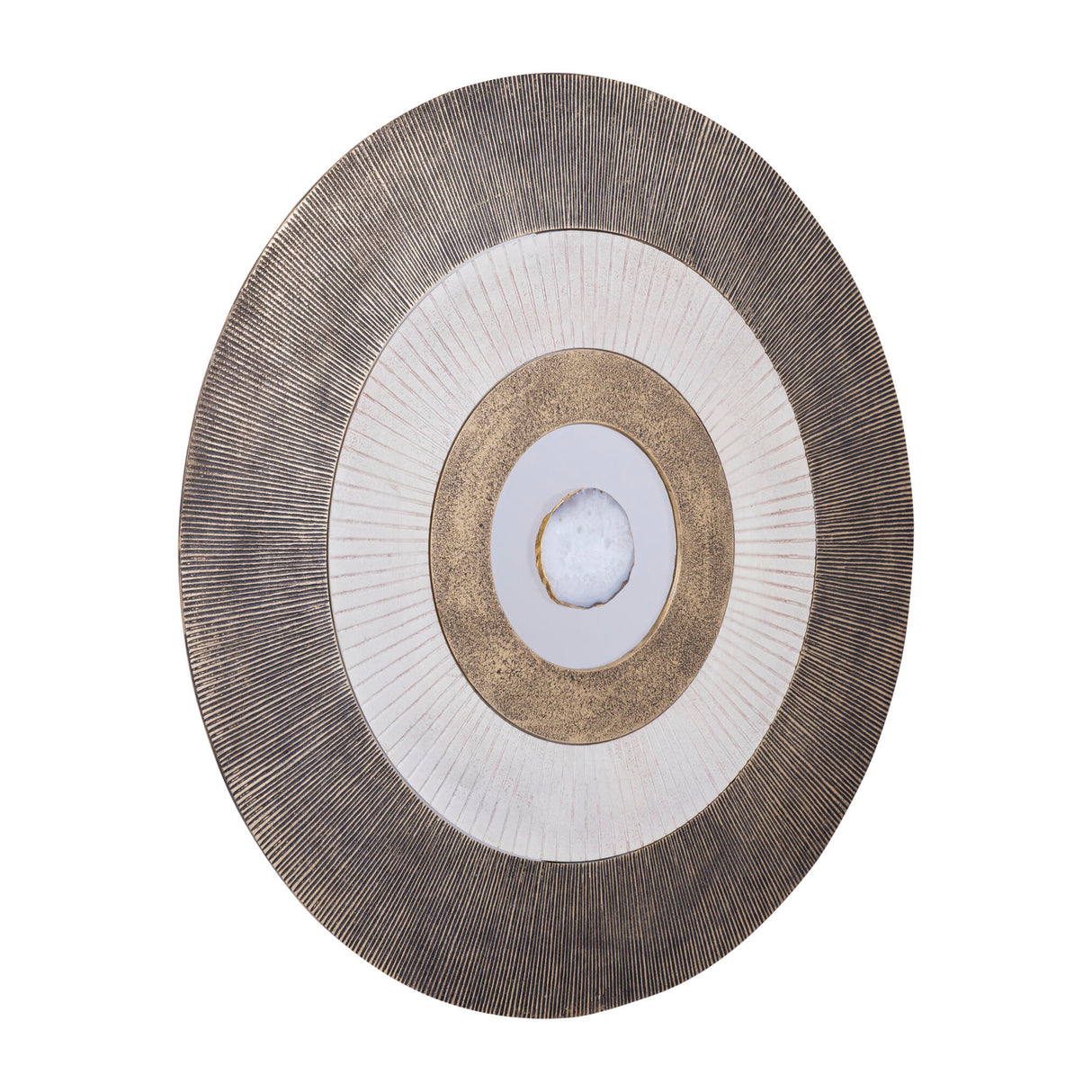 Wandpaneel aus gegossenem Aluminium in Goldoptik mit Steinzentrum, runder Form, L – Jacci | PTMD