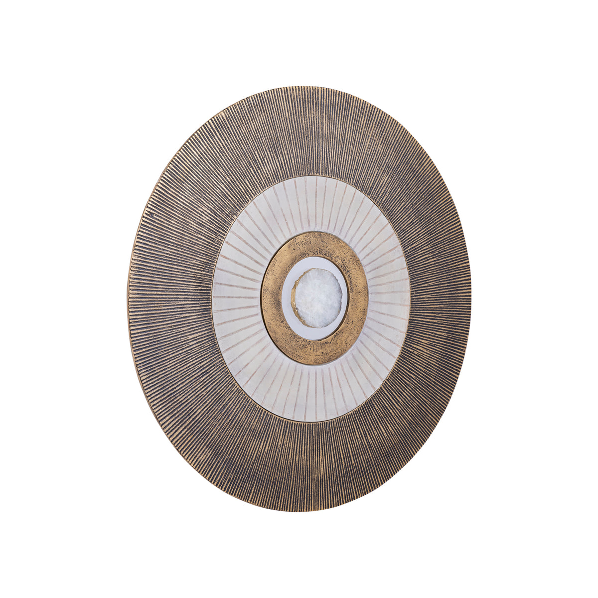 Wandpaneel aus gegossenem Aluminium in Goldoptik mit Steinzentrum, runder Form, S – Jacci | PTMD
