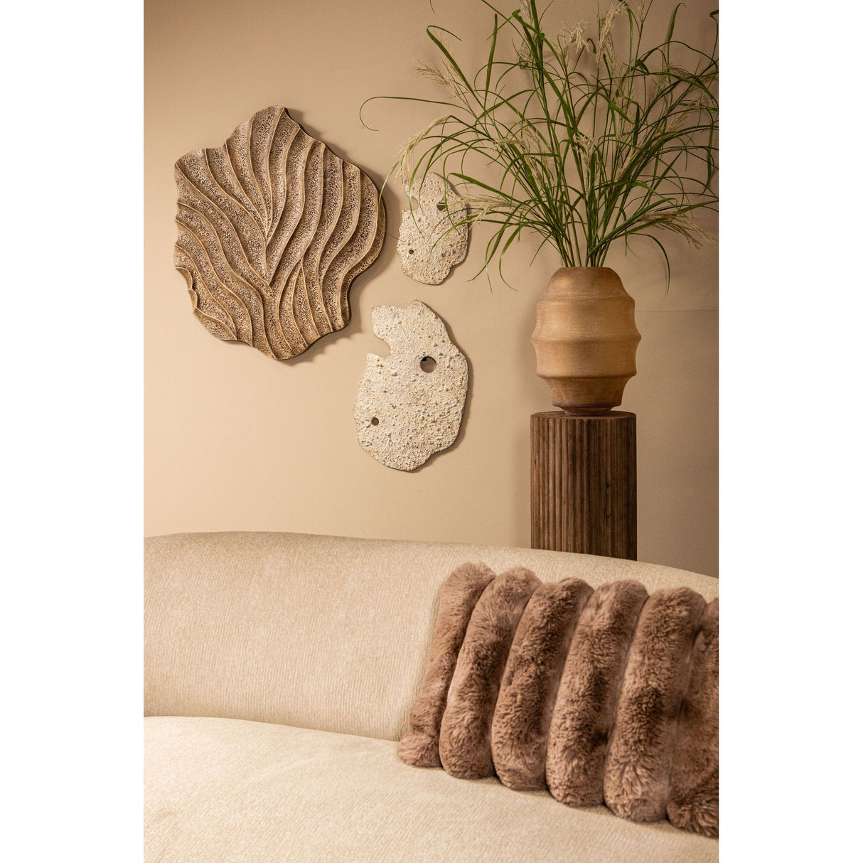 Wall Panel – Cast Aluminum Construction, Rough Textured Surface, Beige Hue, Handmade Design, S – Enrike | PTMD