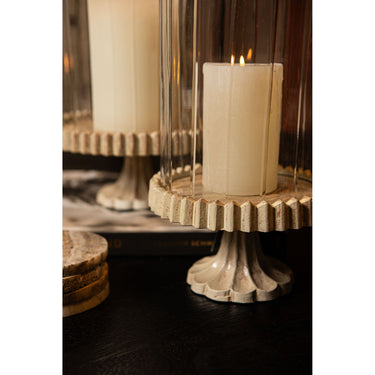 Windlicht – Gegossener Aluminium Rahmen, Verziertes Glasdesign, Goldene Farbgebung, L – Troye | PTMD