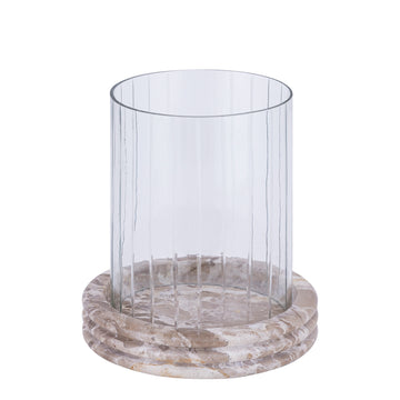 Hurricane Lamp – Marble Base, Round Glass Design, Clear Coloration, L – Jolee | PTMD