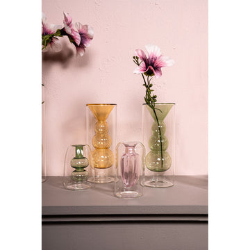 Vase – Glas Material, Innenstruktur Design, Bernstein, Bulbig Innen, Klein, A – Yanna | PTMD