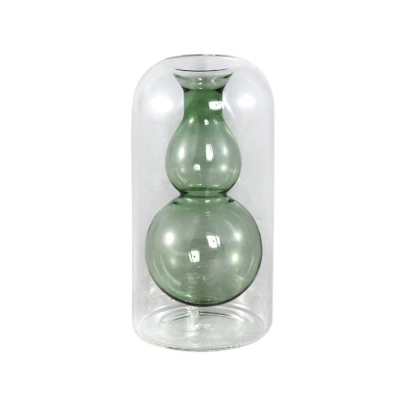 Vase - Blue-Green Glass, Bulbous Interior, C - Yanna | PTMD