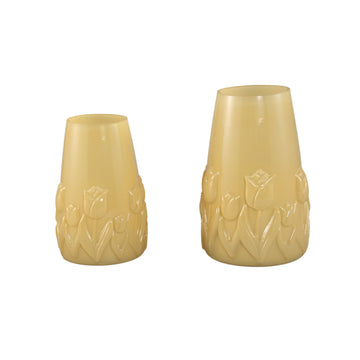 Vase – Cream Glass, Round Shape, Tulip Decor, S – Beatrize | PTMD