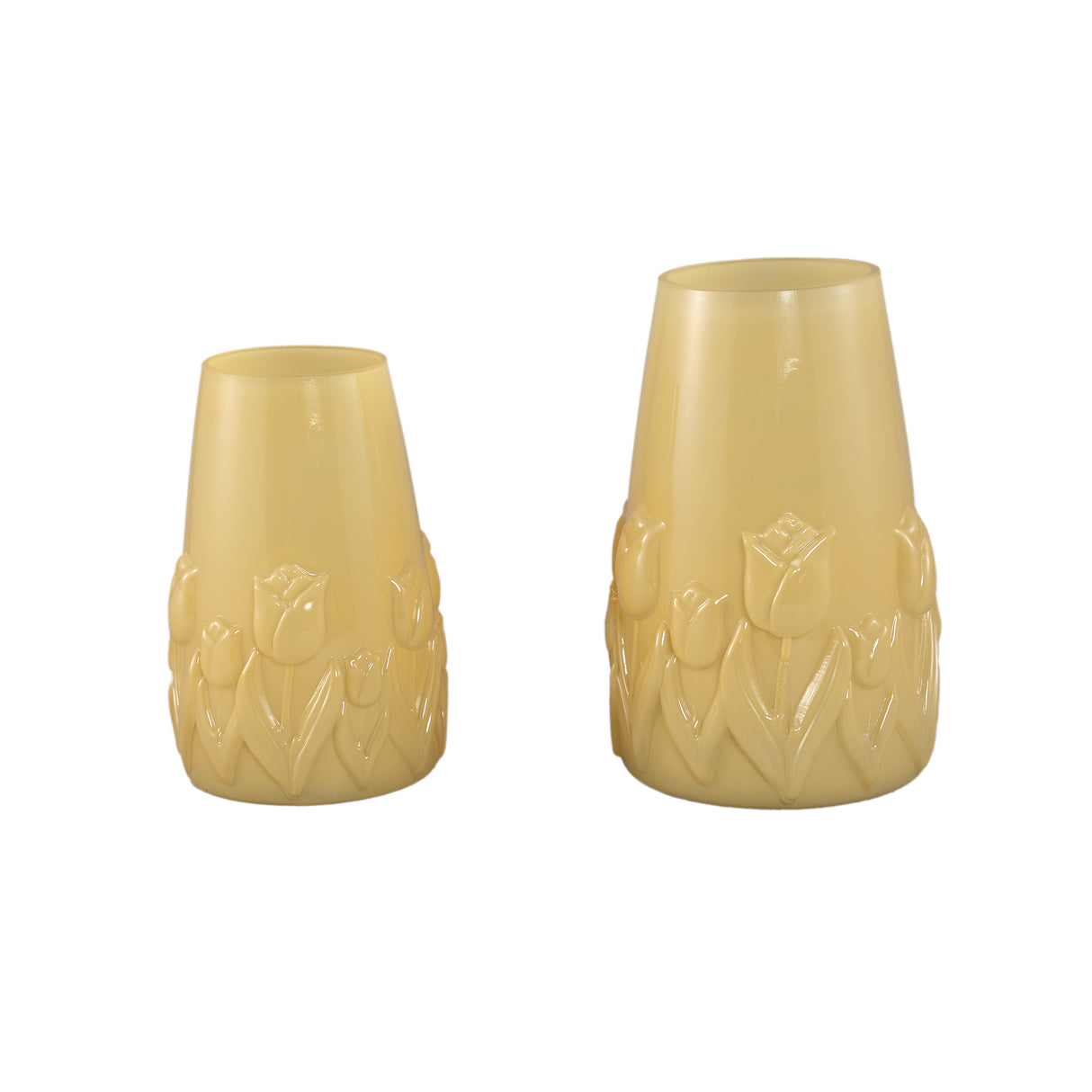 Vase – Cream Glass, Round Shape, Tulip Decor, L – Beatrize | PTMD