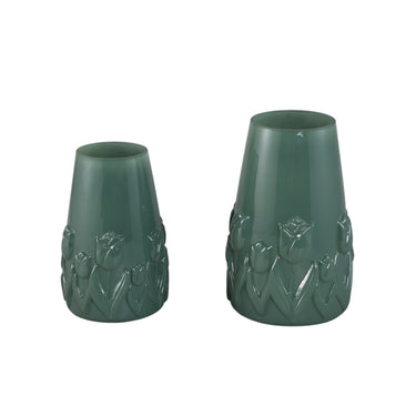 Vase – Tulpen Design, Runde Form, Glas Material, Petrolgrün, L – Beatrize | PTMD