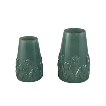 Vase – Petrol Glass, Round Shape, Tulip Decor, L – Beatrize | PTMD