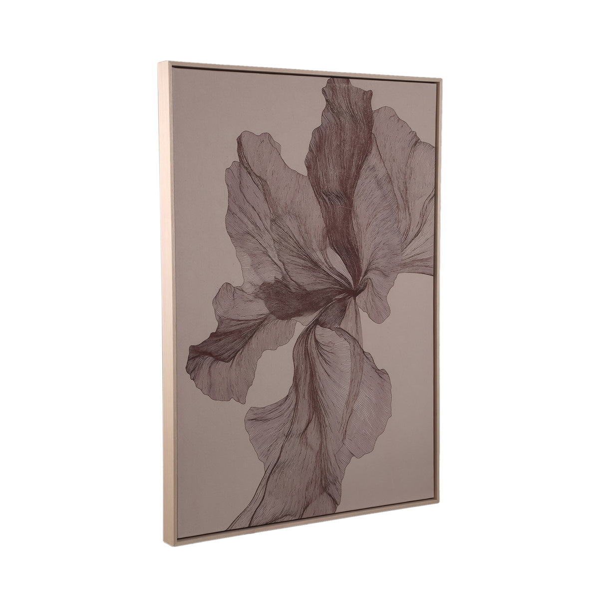 Wandpaneel aus Polyester-Canvas mit Kiefernholzrahmen, Blumenmotiv und Hellbraun-Finish – Lorinde | PTMD
