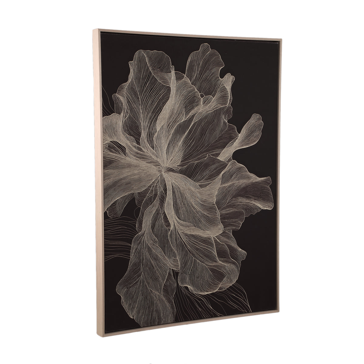 Wandpaneel aus Polyester-Canvas mit Kiefernholzrahmen, Blumenmotiv und Dunkelbraun-Finish – Lorinde | PTMD