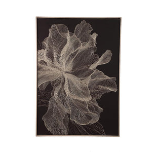 Wandpaneel aus Polyester-Canvas mit Kiefernholzrahmen, Blumenmotiv und Dunkelbraun-Finish – Lorinde | PTMD