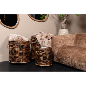 Basket – Brown Wicker, Round Shape, With Wheels – Darrett | PTMD