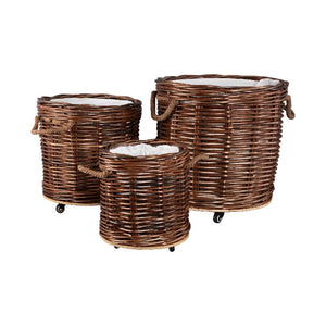 Basket – Brown Wicker, Round Shape, With Wheels – Darrett | PTMD