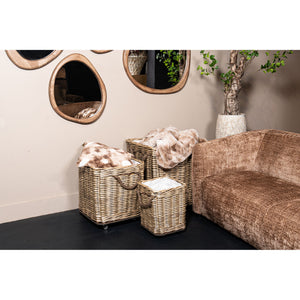 Basket – Natural Wicker, Cylindrical Shape, With Wheels – Darrett | PTMD