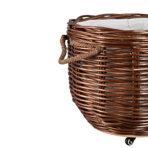 Basket – Brown Wicker, Round Shape, With Wheels – Darrett | PTMD