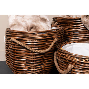 Basket – Brown Wicker, Round Shape, With Wheels – Darrett | PTMD