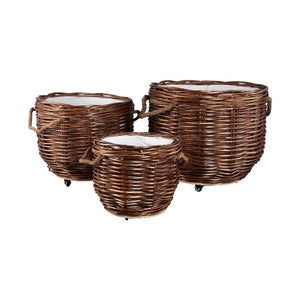 Basket – Brown Wicker, Round Shape, With Wheels – Darrett | PTMD