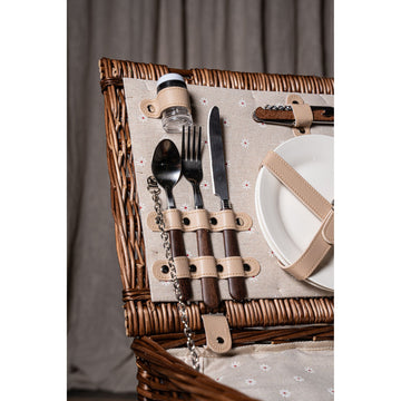 Picnic Basket – Brown Wicker, Rectangular, For 2 People – Kinzey | PTMD