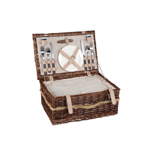 Picnic Basket – Brown Wicker, Rectangular, For 2 People – Kinzey | PTMD