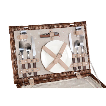 Picnic Basket – Brown Wicker, Rectangular, For 2 People – Kinzey | PTMD