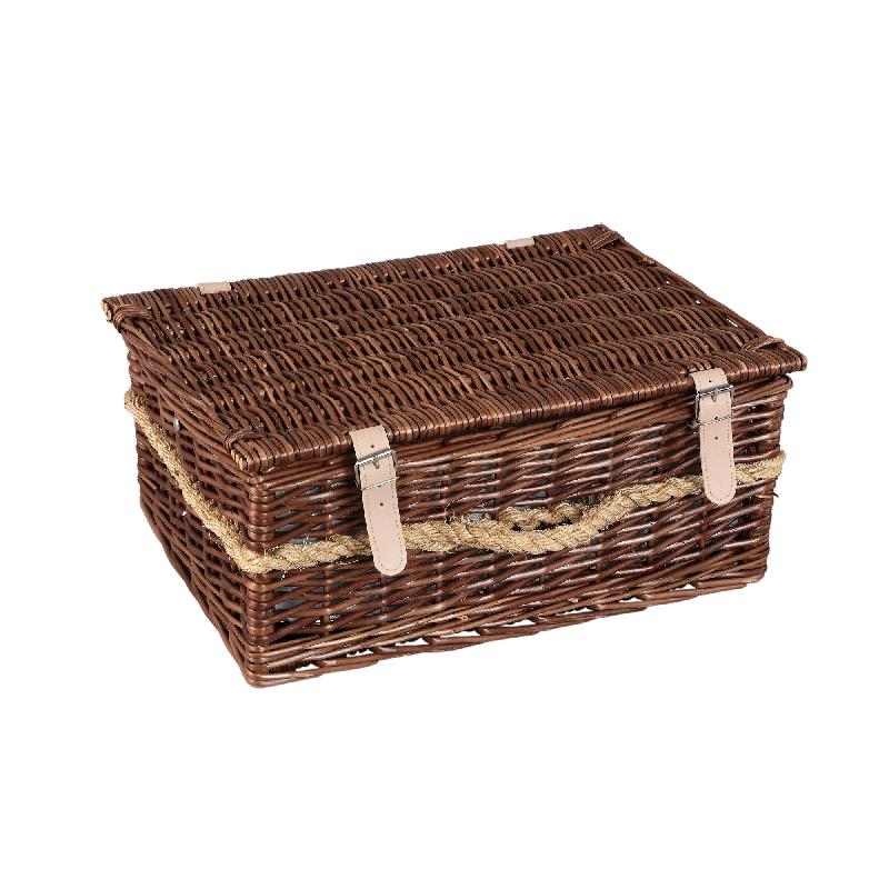 Picnic Basket – Brown Wicker, Rectangular, For 2 People – Kinzey | PTMD