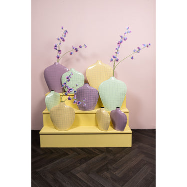 Vase – Quadratisches Muster, Ovale Form, Eisen Material, Mintgrün, M – Chelton | PTMD