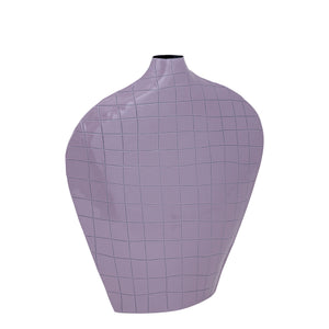 Vase – Quadratisches Muster, Ovale Form, Eisen Material, Lila, L – Chelton | PTMD
