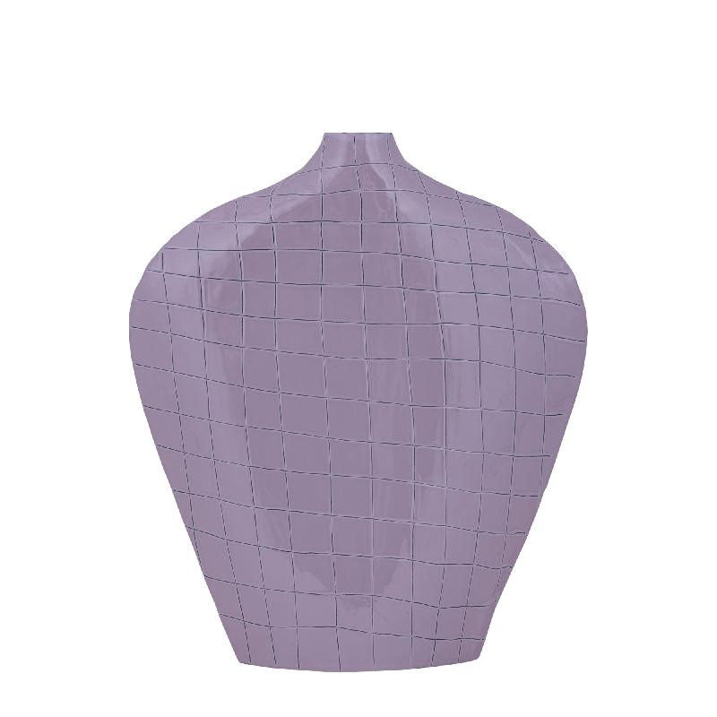 Vase – Quadratisches Muster, Ovale Form, Eisen Material, Lila, L – Chelton | PTMD