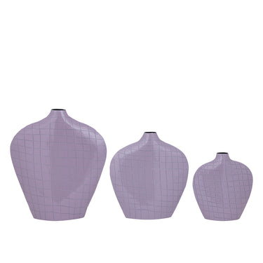 Vase – Quadratisches Muster, Ovale Form, Eisen Material, Lila, L – Chelton | PTMD