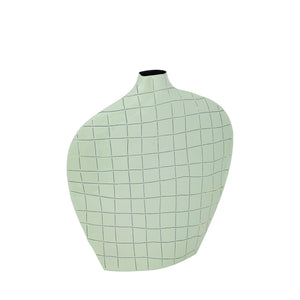Mint Green Oval Iron Metal Vase, Square Pattern, M – Chelton | PTMD