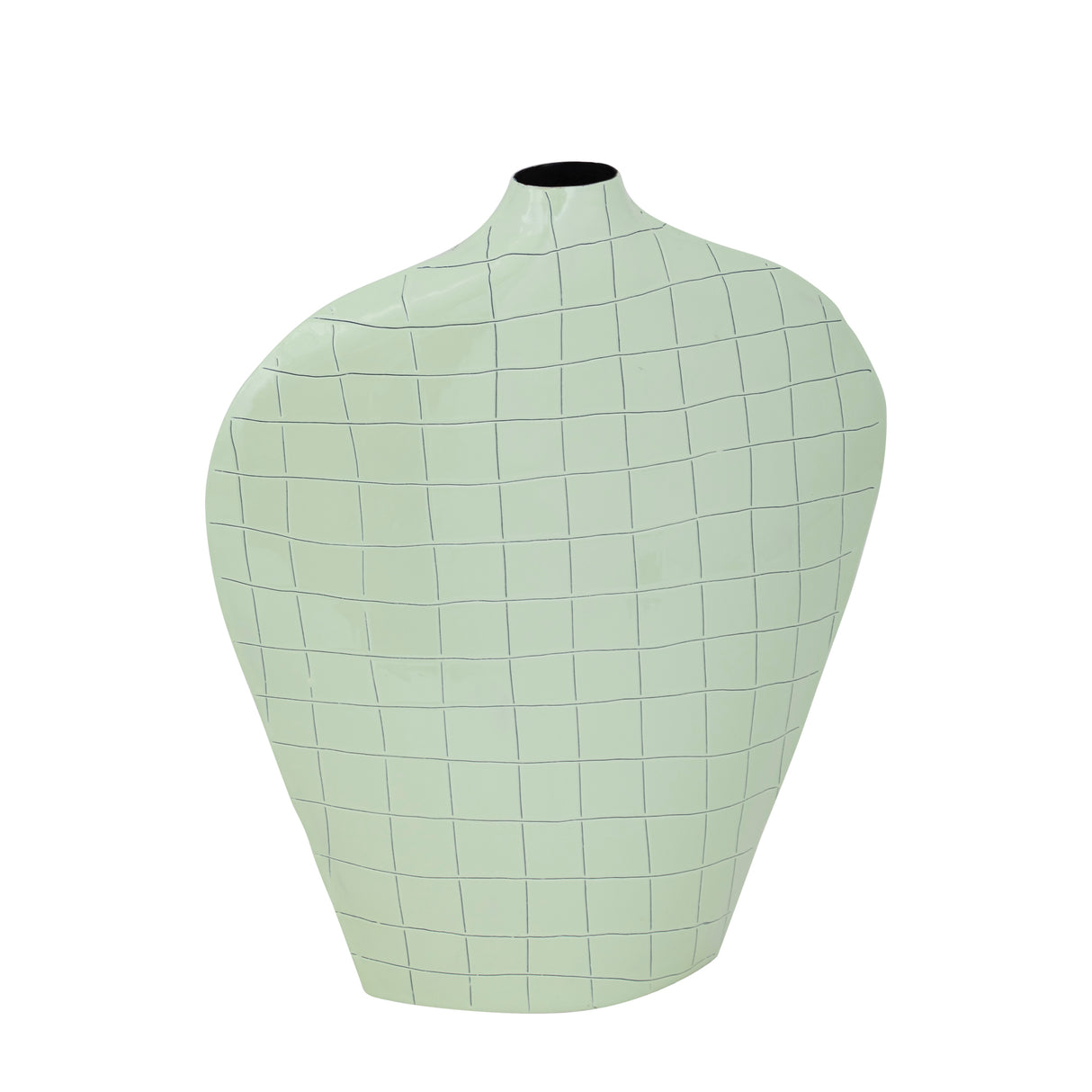 Mint green iron metal vase with an oval shape, square pattern, L – Chelton | PTMD