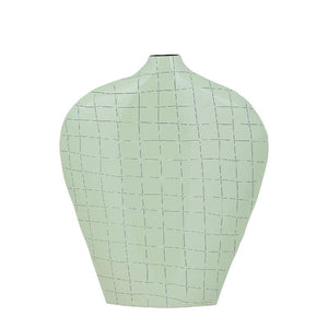 Mint green iron metal vase with an oval shape, square pattern, L – Chelton | PTMD