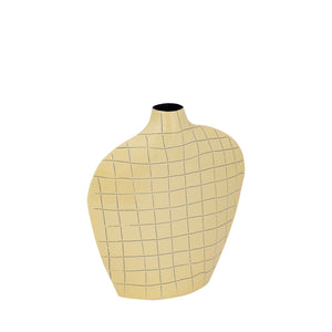 Vase – Quadratisches Muster, Ovale Form, Eisen Material, Gelb, S – Chelton | PTMD