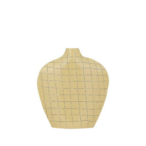 Vase – Quadratisches Muster, Ovale Form, Eisen Material, Gelb, S – Chelton | PTMD
