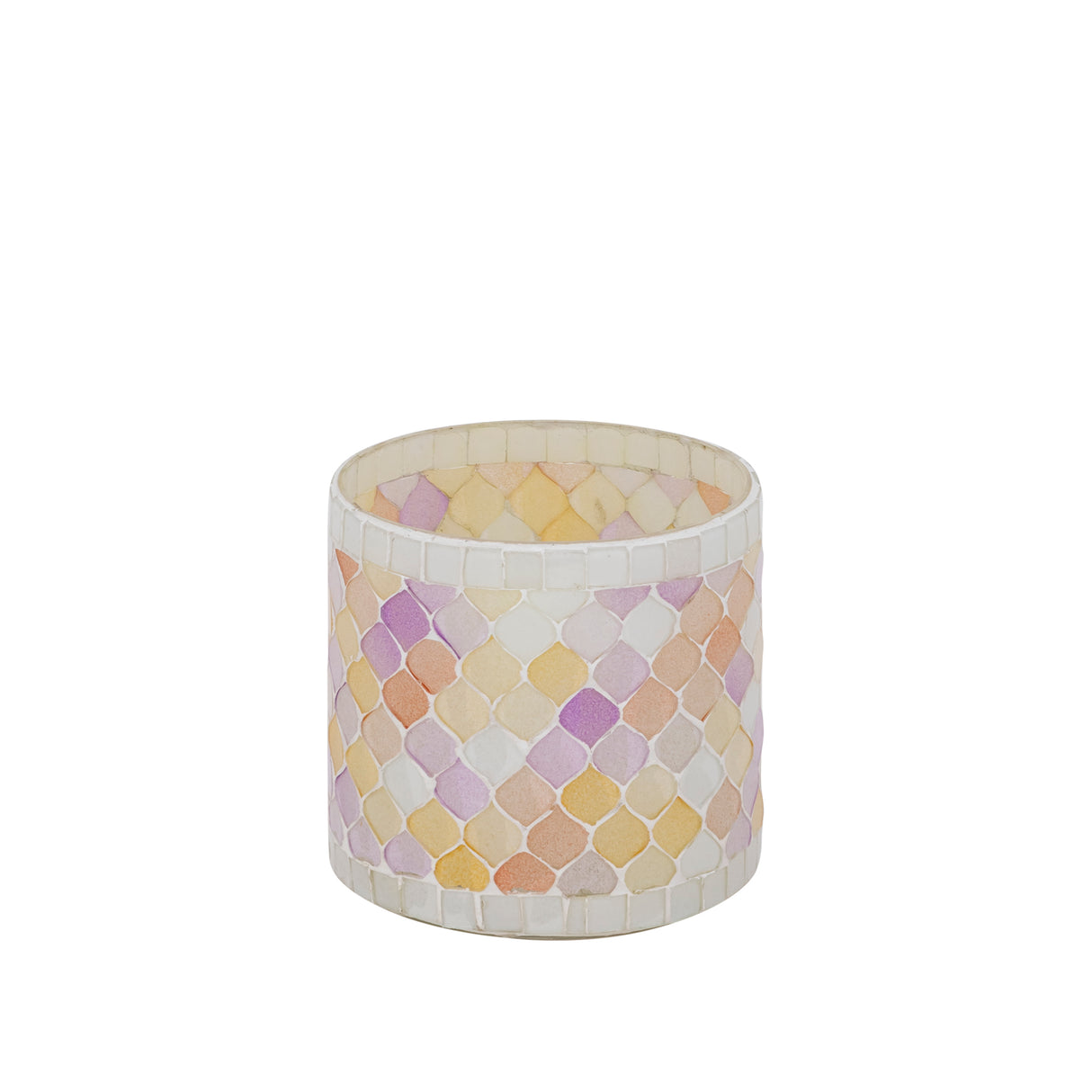 Hurricane Lantern – Glass Material, Light Pink Tone, Mosaic Design, S – Zadie | PTMD